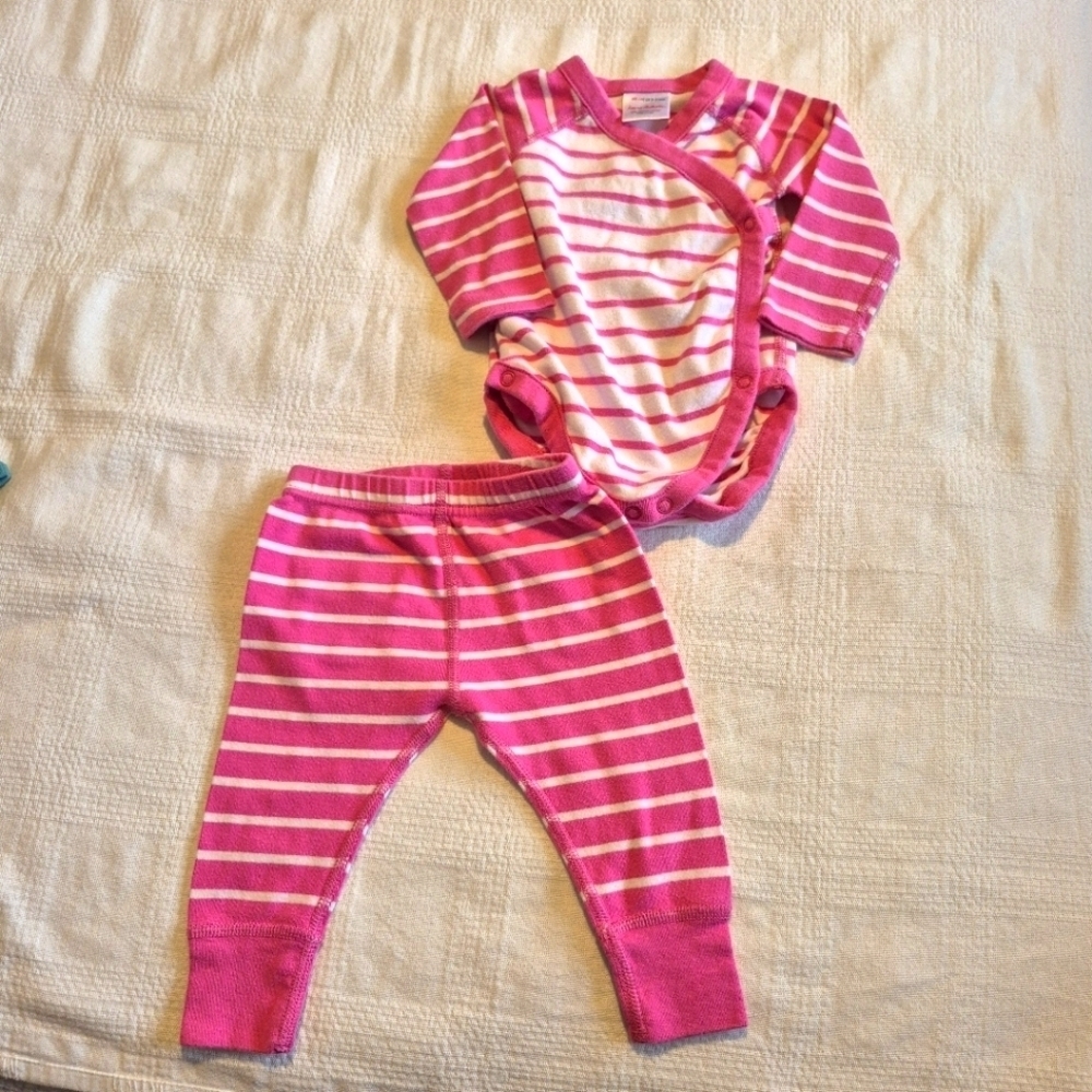 Hanna Andersson girls size 60 or 3-6 months pink & white wiggle set, GUC for ww